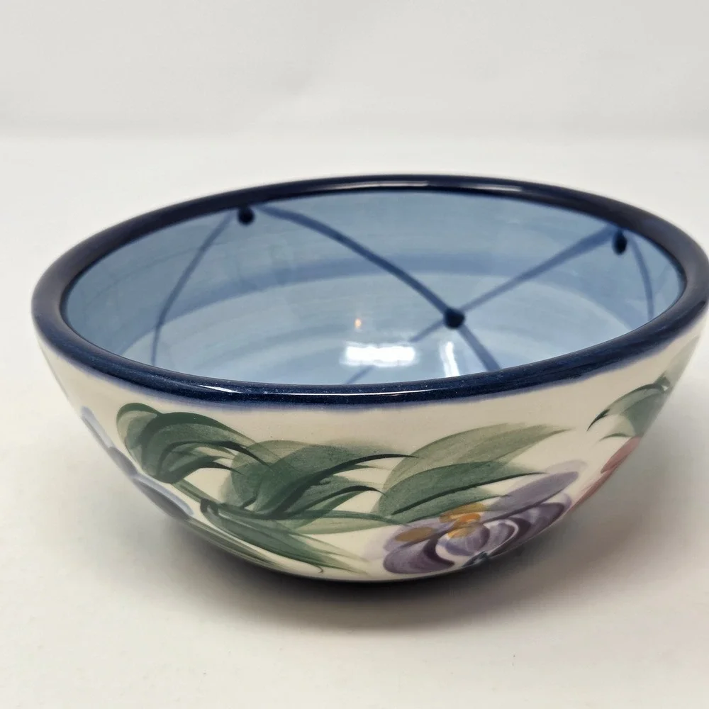 Vintage Gail Pittman Annabella Soup Cereal Bowl Blue Hand-painted 1997